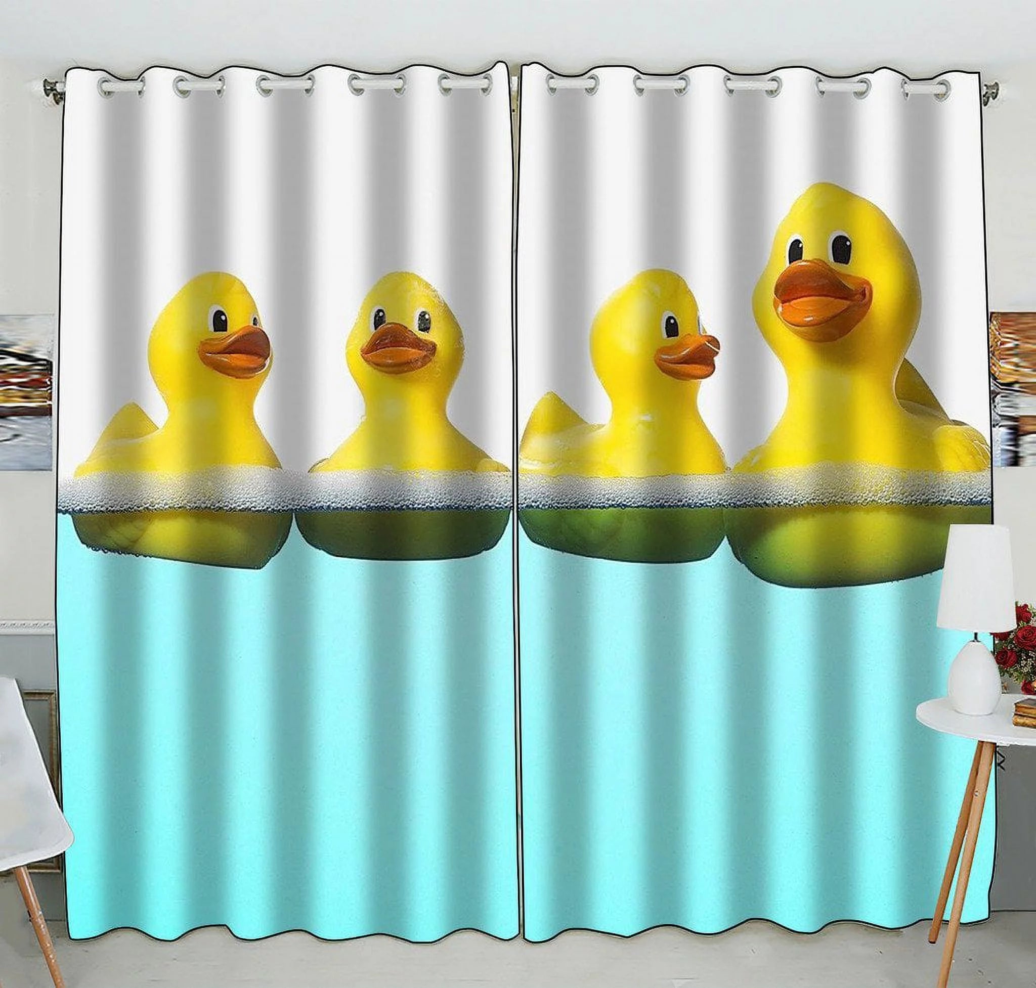 GCKG Funny and Cute Tiled Yellow Rubber Ducky Blackout Curtains Window treatment Panel Drapes 52(W) x 84(H) inches (Two Piece)
