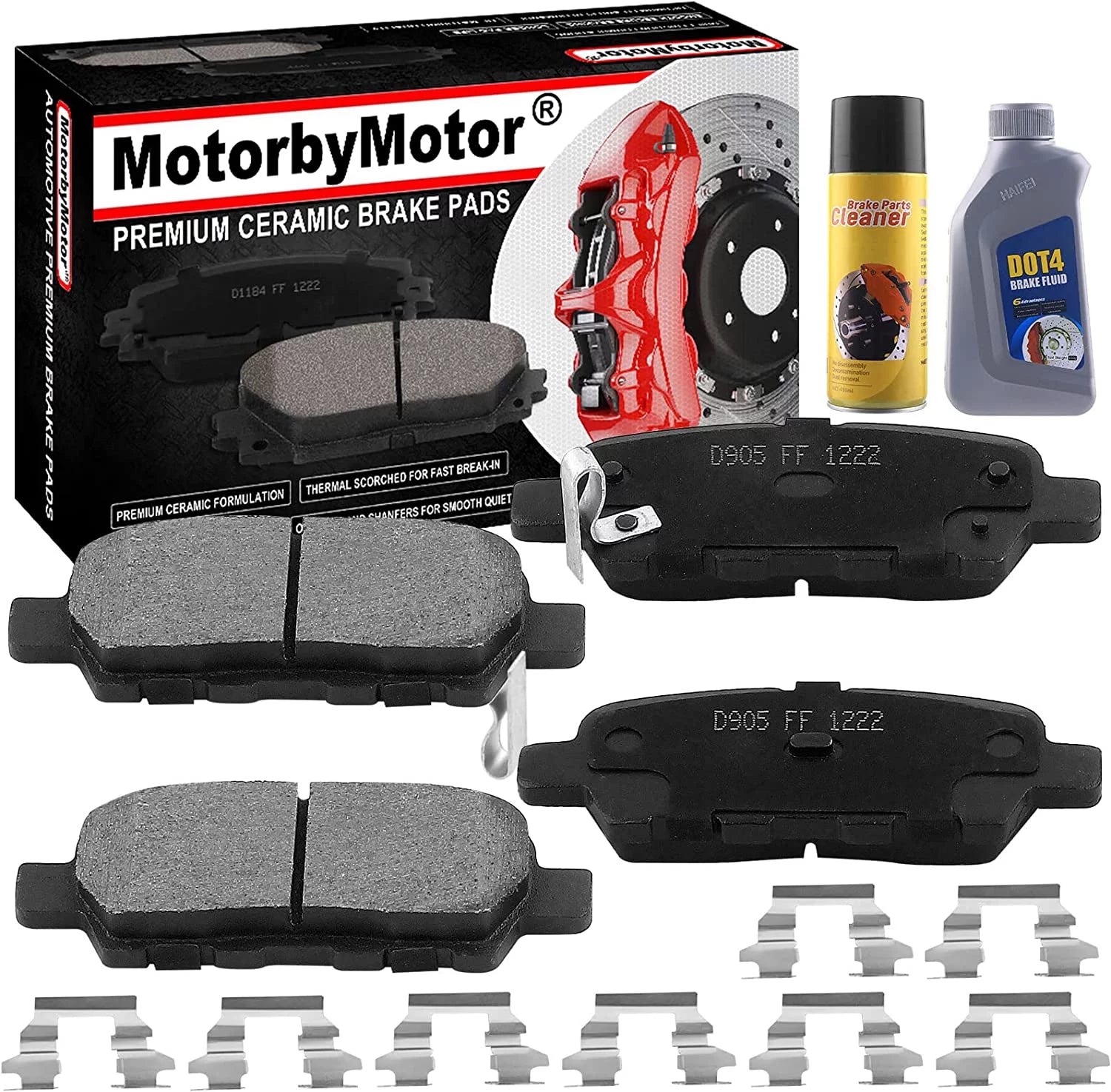 4PC Rear Ceramic Brake Pads w/Hardware Kits & CLEANER DOT4 FLUID Fits for Nissan 350Z 370Z Altima Juke Leaf Maxima Murano Pathfinder Quest Rogue Sentra X-Trail, Suzuki Grand Ceramic Low Dust Brake Pad