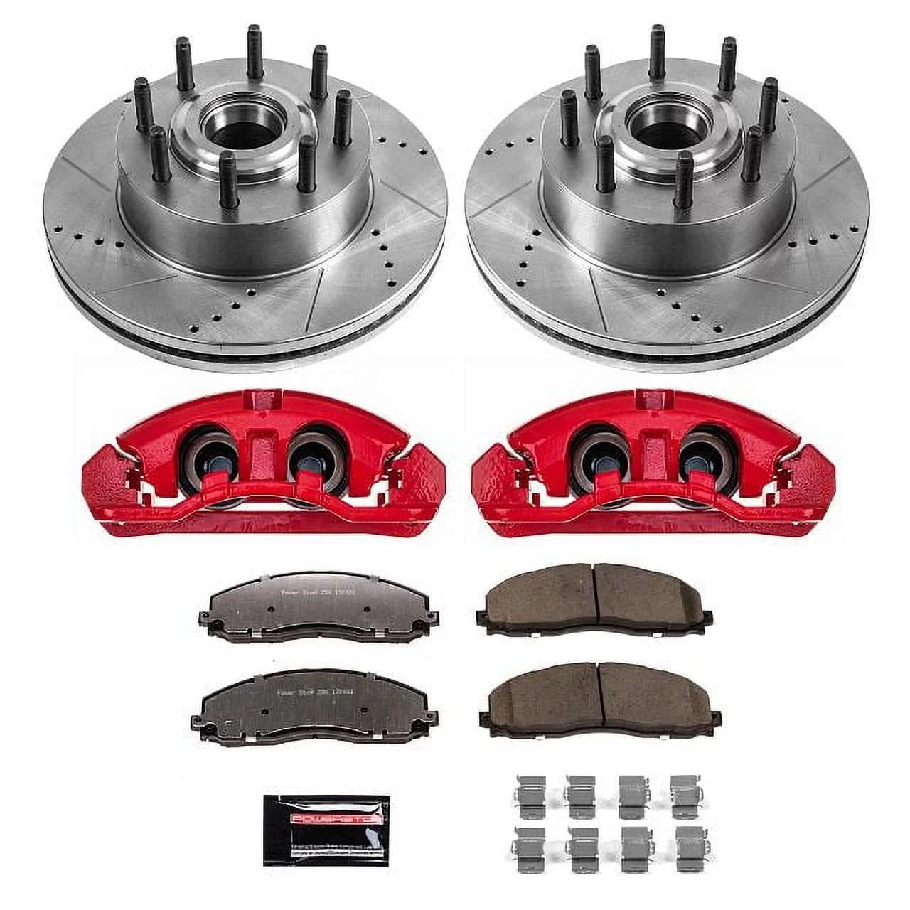 Power Stop Front Z36 Truck & Tow Brake Pad and Rotor Kit with Red Powder Coated Calipers KC6821-36