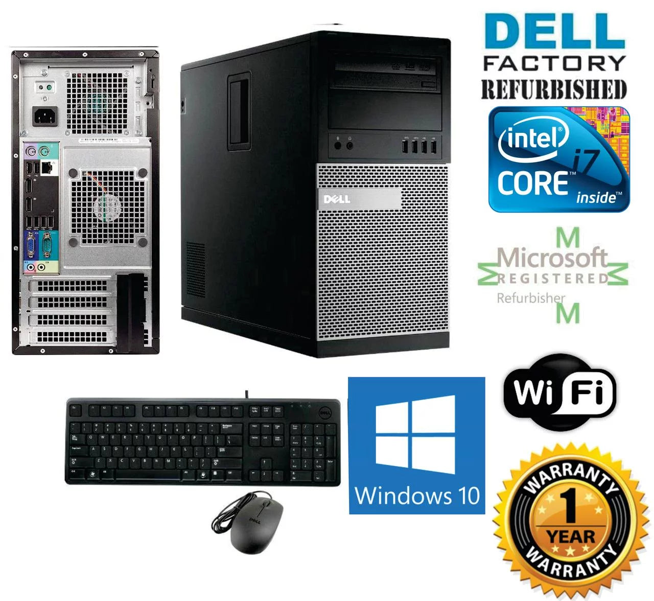 Desktop Computer Dell 9010 TOWER i7-2600 Quad 3.40GHz 8GB Ram 500GB SSD +1TB Storage Windows 10 Pro 64 - Used- 1 YEAR WARRANTY