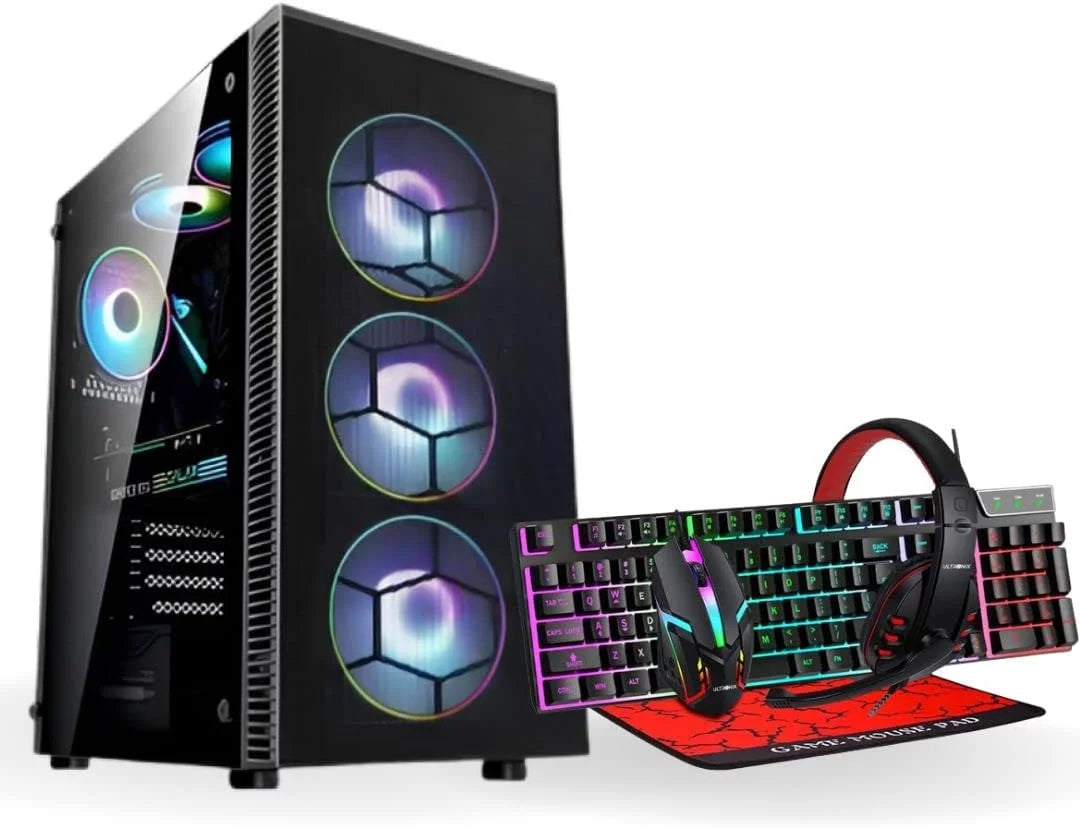 ULTRONIX Gaming Desktop, Intel Core I5-8th Gen, Nvidia RTX2060, 32GB RAM, 512GB SSD, Keyboard, Gaming Mouse, Mouse Pad, Headset Combo, Win 11 pro