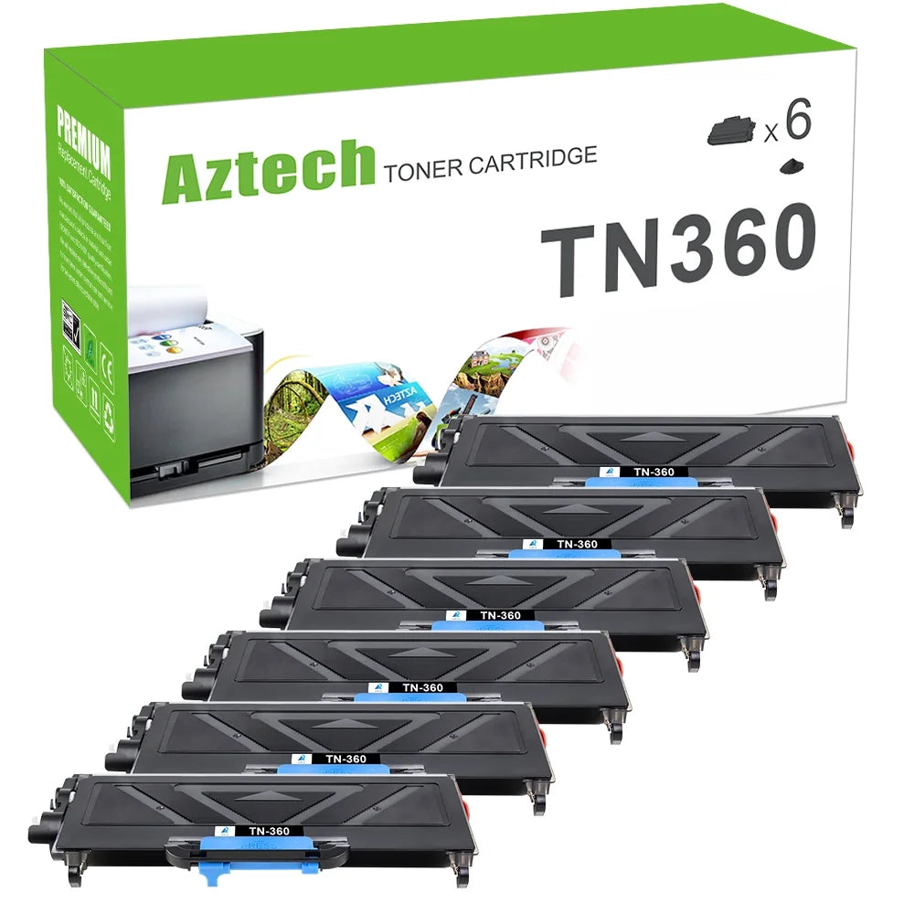 AAZTECH 6-Pack Compatible Toner Cartridge for Brother TN-360 TN360 TN 360 Printer Ink (Black)