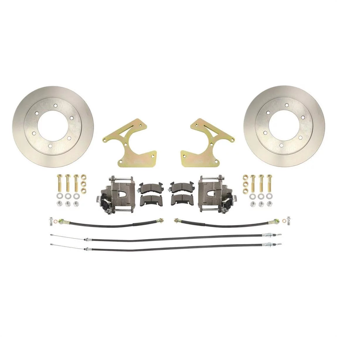 1963-1970 Chevy C10 Truck Rear 6 Lug Disc Brake Kit: 12 Rotor, 6x5.5 Bolt Pattern, GM Large Bore Single Piston Calipers w/ E-Brake, D54 Pads, Hardware & E-Brake Cables