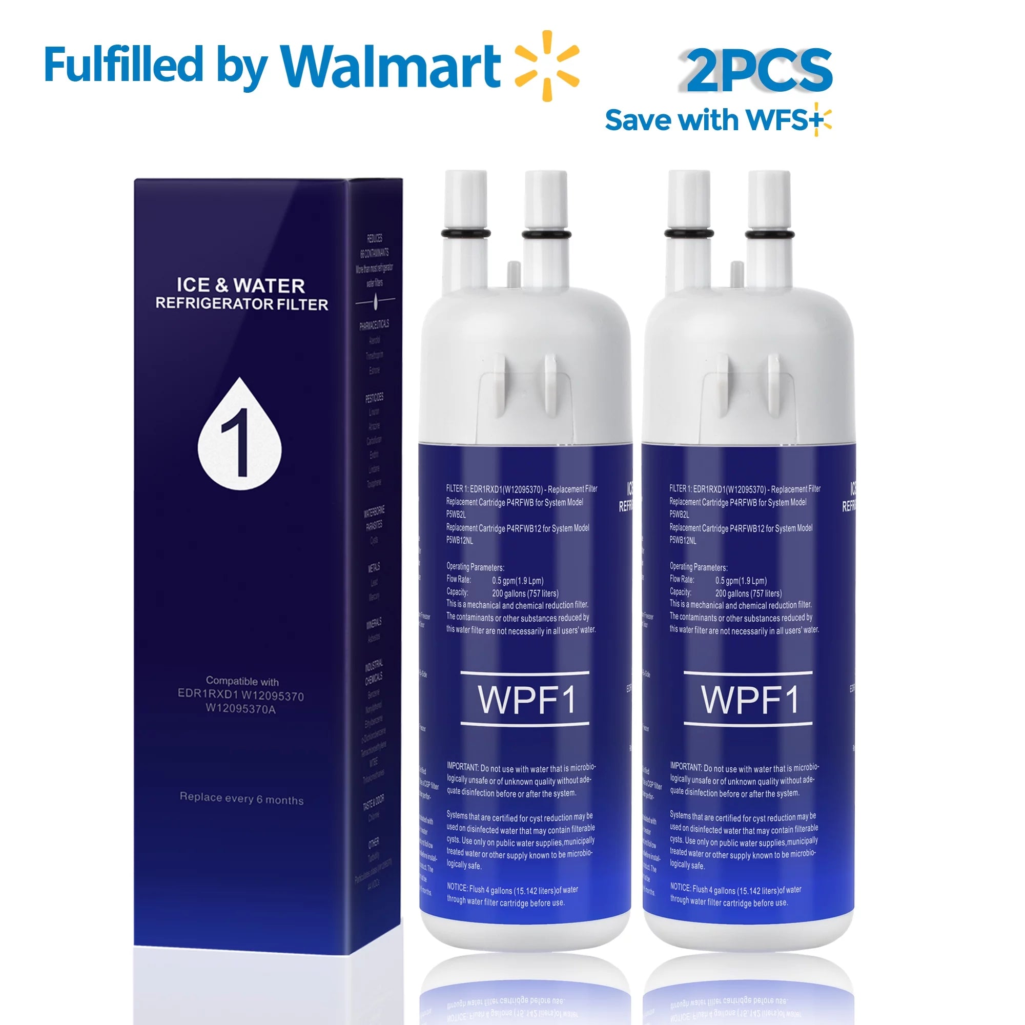 EDR1RXD1 Water Filter Replacement 1 Compatible with W10295370A W10295370 EDRIRXD1B 9081 46-9081 469081 46-9930 469930 9930 P5WB2L P8RFWB2L P8WB2L P4RFWB P5WB12NL EDRD101G1W, 2-Pack