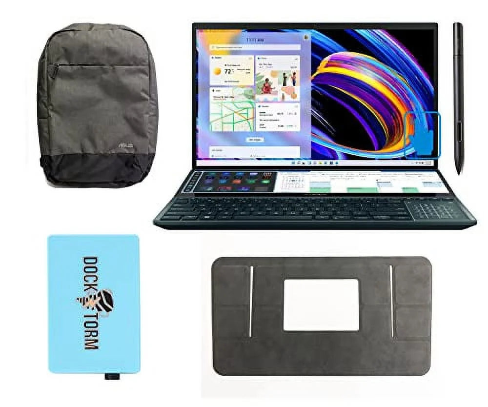 ASUS ZenBook Pro Duo Laptop 15.6 4K UHD OLED Touchscreen (Intel i7-12700H 14-Core, 16GB LPDDR5, 2TB PCIe SSD, GeForce RTX 3060 6GB, ScreenPad Plus, Stylus, Backlit KYB, Win 11 Home) w/Dockztorm Dock