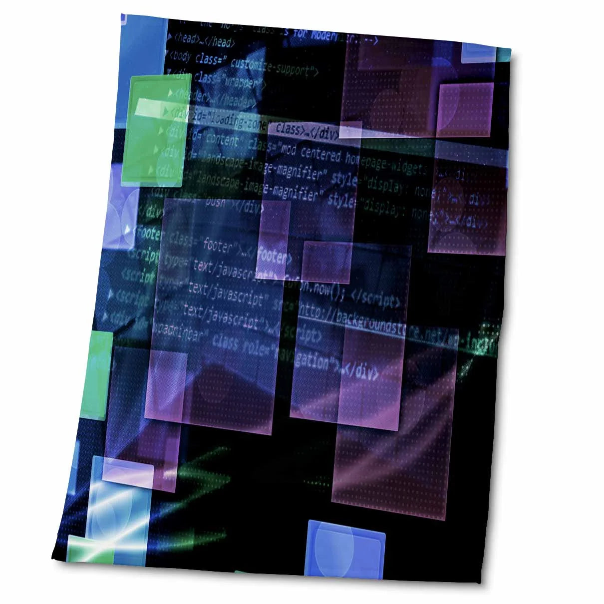 Purple, Blue, Green Floating Technical Squares With Internet Coding 22x30 Bath Hand Pool Towel twl-213603-2