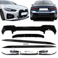 Ikon Motorsports Front & Rear Lip + Side Skirts Compatible With 2021-2023 BMW G22 G23 4-Series 430i M440i Gloss Black M-Performance Front Bumper Lip Splitter Side Skirts M440 Rear Bumper Diffuser Lip