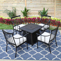 MF Studio 5-Piece Outdoor Fire Pit Conversation Set with 50,000 BTU Fire Pit Table & Cushioned Chairs for 4-Person, Black & Beige