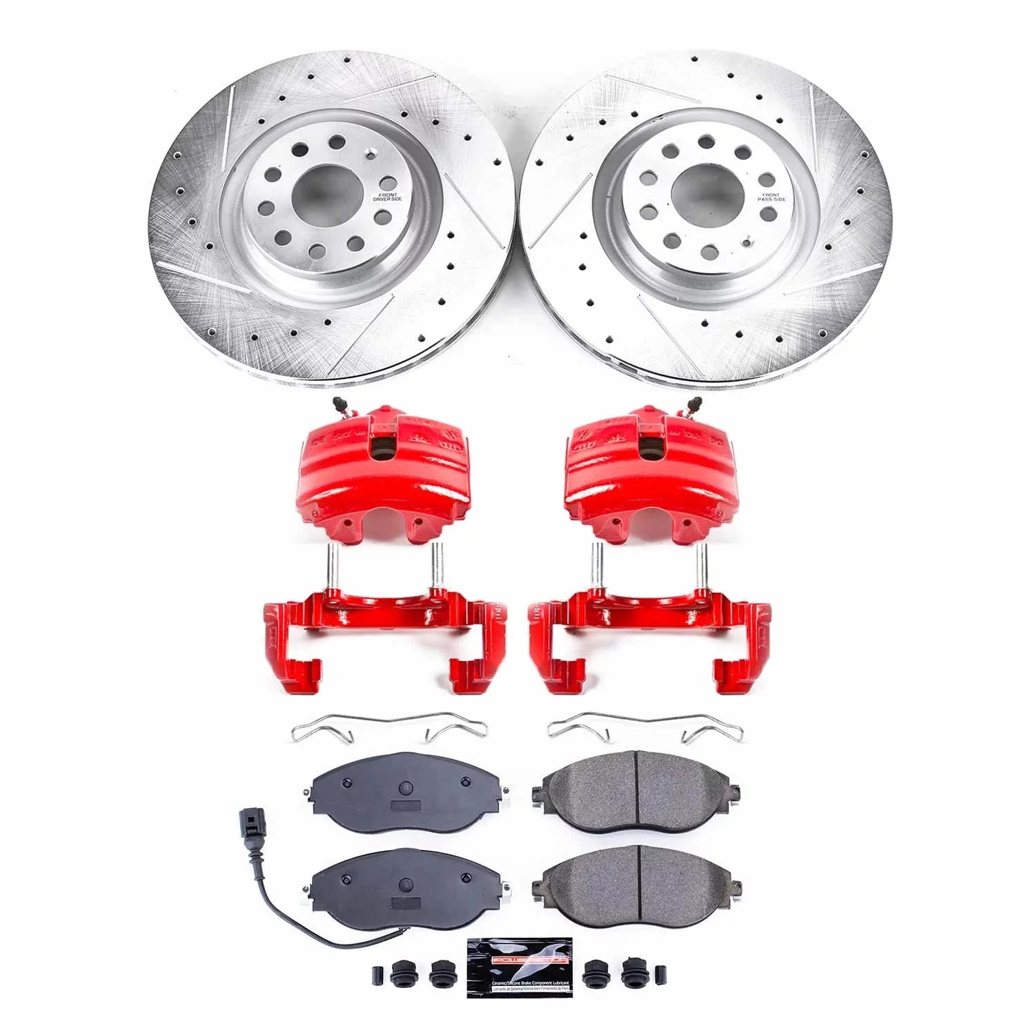 Power Stop Front Z23 Evolution Brake Pad and Rotor Kit with Red Powder Coated Calipers KC7175