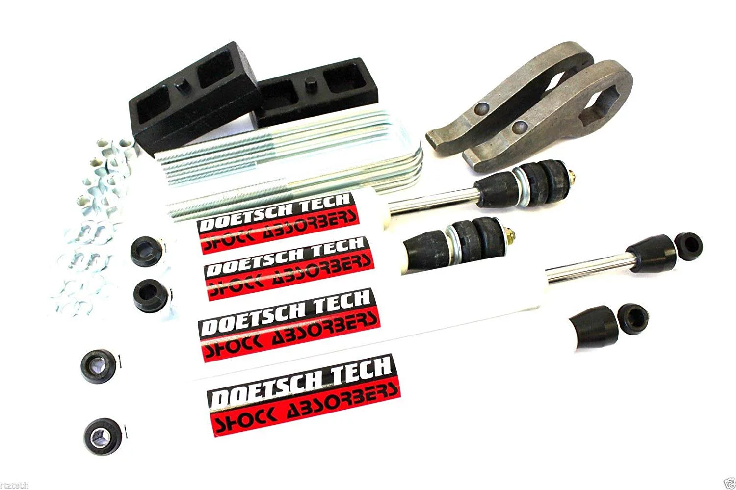 RTZ - Fits GMC Sierra K2500 K3500 Pickup Truck Complete Lift Kit Front 3 Forged Torsion Keys + 2.5 Rear Steel Tapered Lift Block Kit + Set of Doestch Tech DT8000 Heavy Duty Shock 4wd
