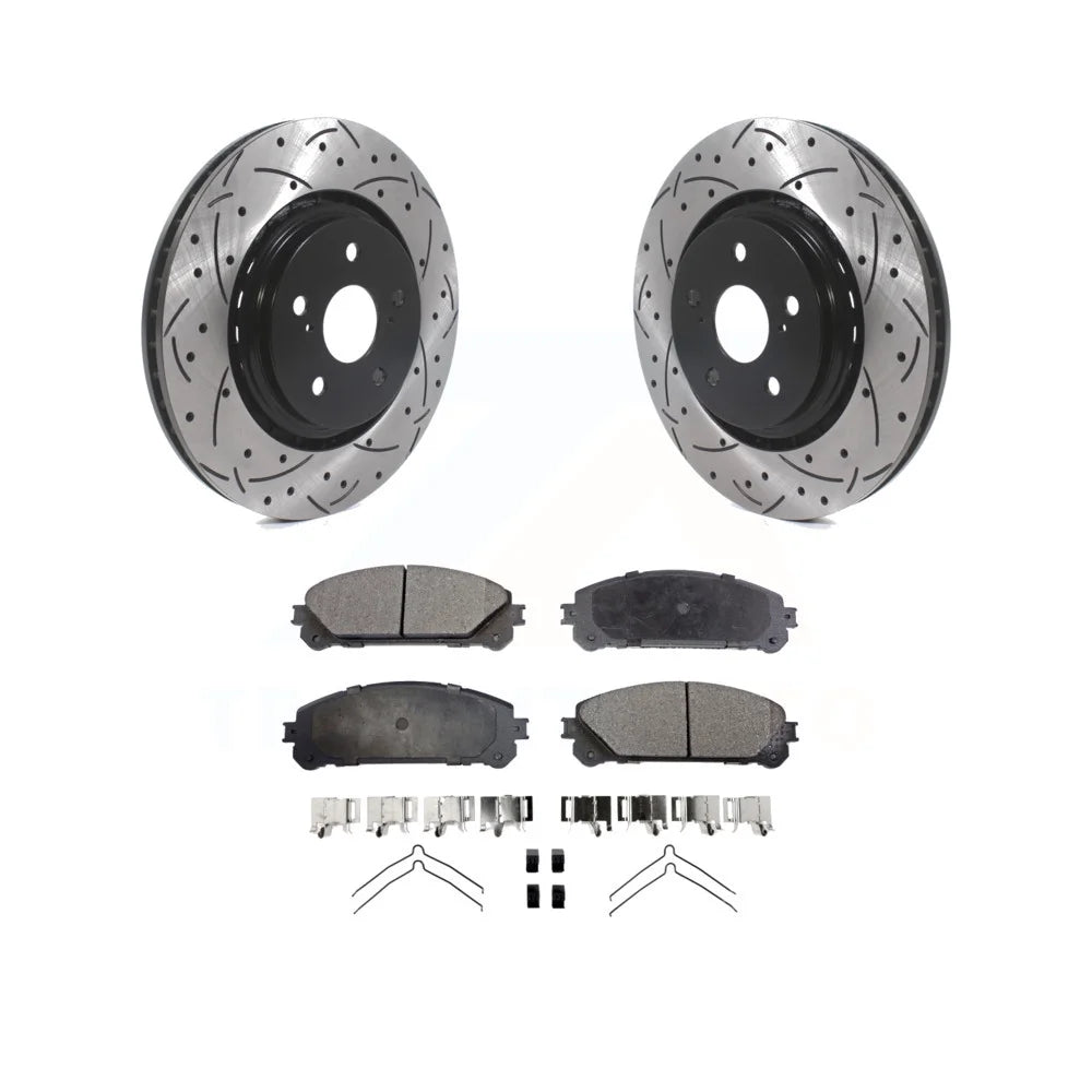 Transit Auto - Front Coated Drilled Slotted Disc Brake Rotors And Semi-Metallic Pads Kit For Lexus RX350 RX450h Toyota RX350L Camry RX450hL Avalon NX250 NX350 NX350h KDF-100634