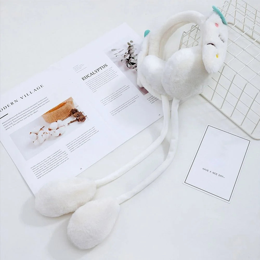 Men&Women Soft Jumping Up Caps Funny Toys Ear Guard Ear Protector Cover Caps Winter Plush Ear Muffs Ears Protection Moving Rabbit Earmuffs Ear Warmers WHITE