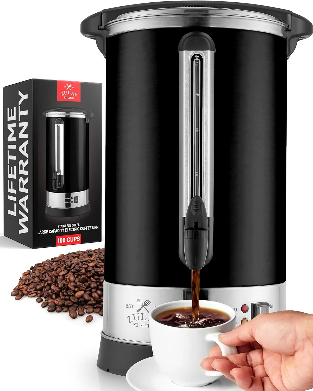 YONG 100 Cup Commercial Coffee Urn & Hot Beverage Dispenser - BPA-Free Stainless Steel Hot Water Urn for Catering - Large Two Way Dispenser With Cool Touch Handles - Quick Brewing Percolator