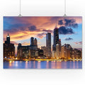 Chicago Skyline at Dusk Photography A-90303 (16x24 Giclee Gallery Print, Wall Decor Travel Poster)