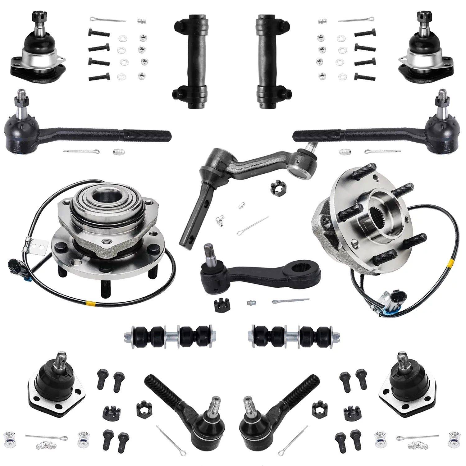 Detroit Axle - 4WD Front 16pc Suspension Kit for Chevy S10 Blazer GMC Sonoma Jimmy Isuzu Hombre Bravada, Wheel Bearing Hubs Idler & Pitman Arms Tie Rods Sleeves Sway Bars Ball Joints Replacement