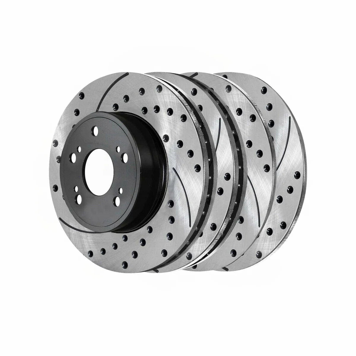 Teledu Front & Rear Drilled Slotted Brake Rotors Black Set of 4 For Honda Civic 1.8L