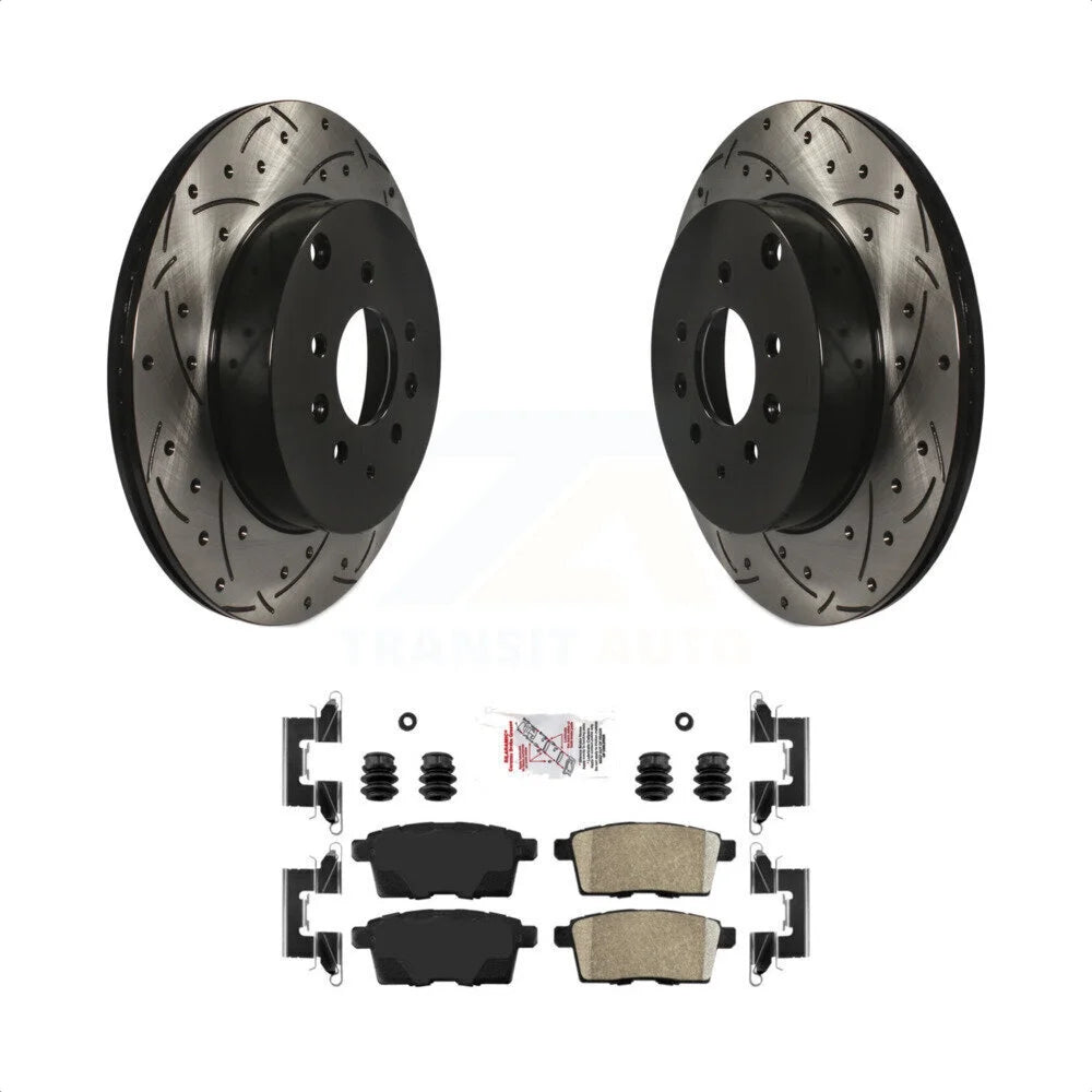 Transit Auto - Rear Coated Drilled Slotted Disc Brake Rotors And Ceramic Pads Kit For 2007-2015 Mazda CX-9 KDA-102192
