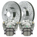 AutoShack Front Brake Calipers Performance Ceramic Pads Drilled Slotted Rotors Silver Kit Driver and Passenger Side Replacement for 2005-2010 Scion tC 2000-2005 Toyota Celica 1.8L 2.4L FWD BCPKG0181