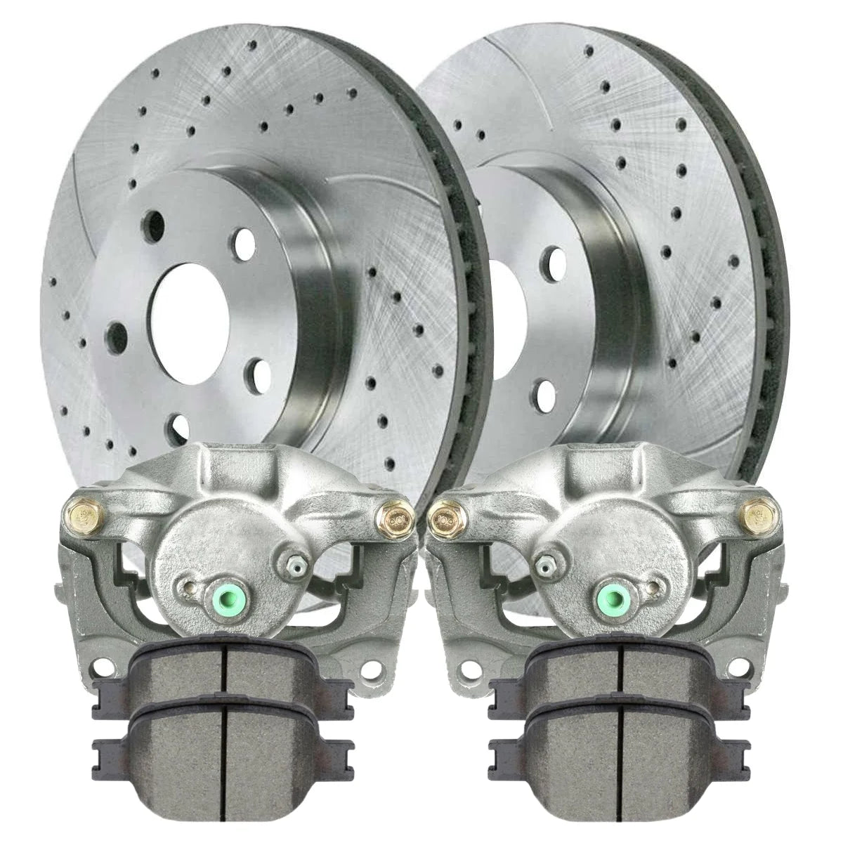 AutoShack Front Brake Calipers Performance Ceramic Pads Drilled Slotted Rotors Silver Kit Driver and Passenger Side Replacement for 2005-2010 Scion tC 2000-2005 Toyota Celica 1.8L 2.4L FWD BCPKG0181