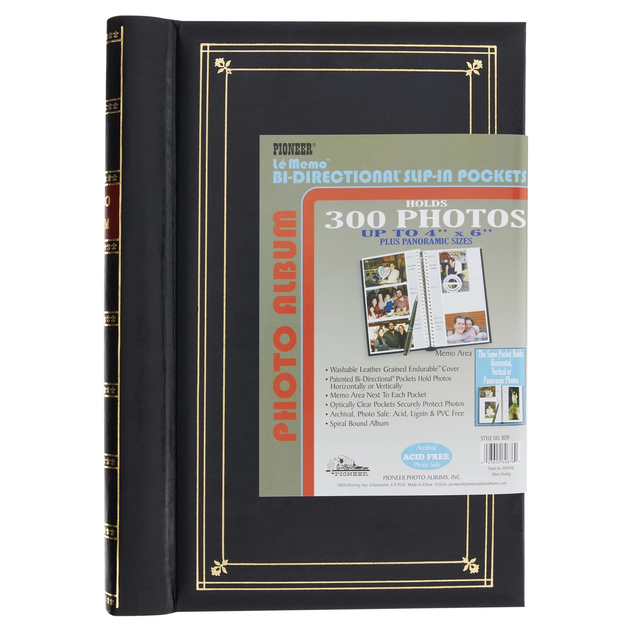 Pioneer Photo Albums Spiral Bound Bi-Directional 300 Pkt 4x6, Black