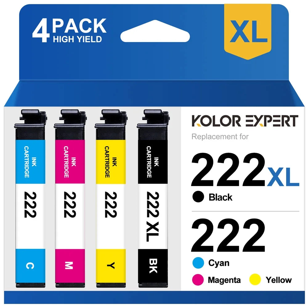 222XL Ink Cartridge for Epson 222XL 222 Ink for Epson Expression Home XP-5200, Workforce WF-2960 Printers (Black, Cyan, Magenta, Yellow)