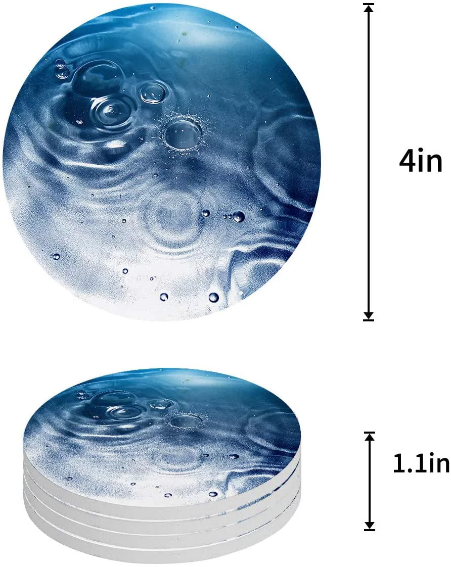 KXMDXA Blue Water Ripple Set of 6 Round Coaster for Drinks, Absorbent Ceramic Stone Coasters Cup Mat with Cork Base for Home Kitchen Room Coffee Table Bar Decor