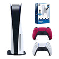 Sony Playstation 5 Disc with Extra Controller and Surge Battery Pack Bundle - Cosmic Red