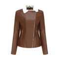 Long Sleeves Lapel Fleece Lining Thick Warm Short PU Leather Outerwear