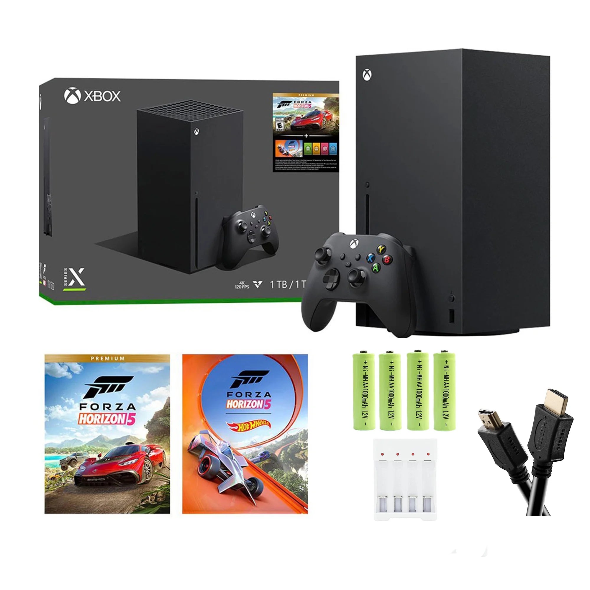 Microsoft Xbox Series X 1TB SSD Forza Horizon 5, 1 Xbox Wireless Controller - Black, w/HDMI Cable + Batteries and Charger Accessories Set