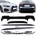 Ikon Motorsports Front & Rear Lip + Side Skirts Compatible With 2021-2023 BMW G22 G23 4-Series 430i M440i Black M-Performance Front Bumper Lip Splitters Side Skirts M440 Rear Bumper Diffuser Lip