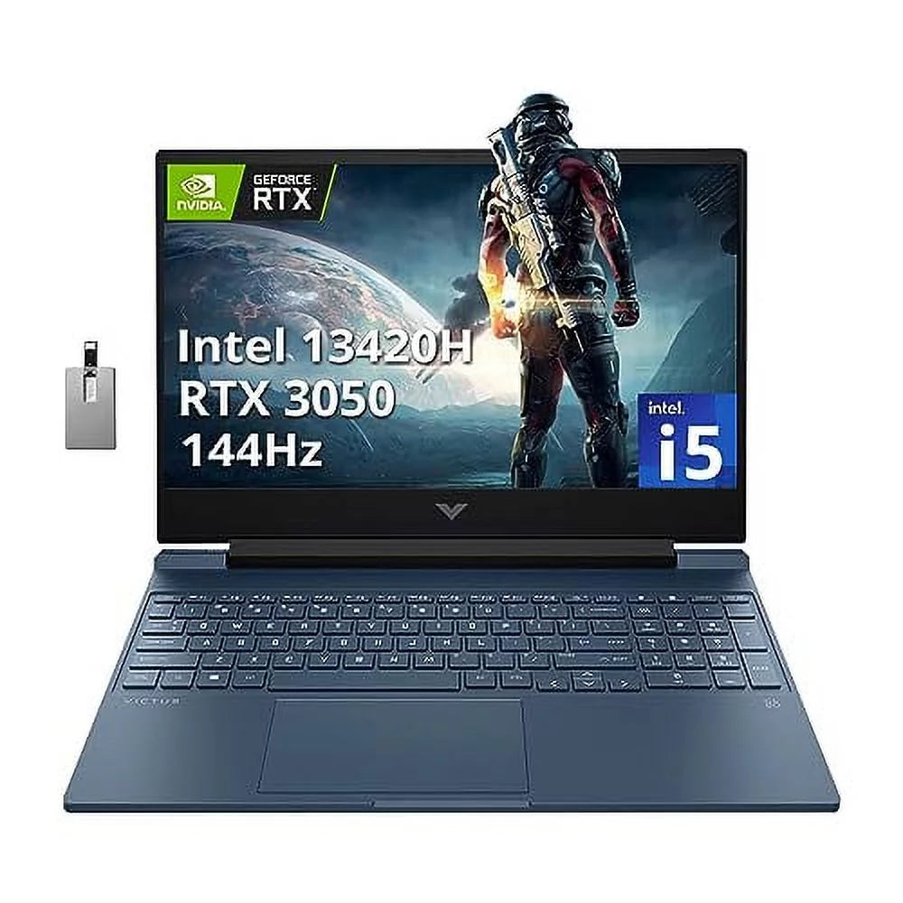 HP Victus 15.6 FHD 144Hz Gaming Laptop, Intel Core i5-13420H, 32GB RAM, 2TB PCIe SSD, NVIDIA GeForce GTX 3050 Graphics 6GB, Backlit Keyboard, Webcam, WiFi 6, Windows 11, Blue, 32GB Hotface USB Card