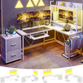 Afuhokles 55 L Shaped Computer Deskwith Drawer, Reversible Corner Computer Desk with Power Outlet and Led Strip, Home Office Desks, White