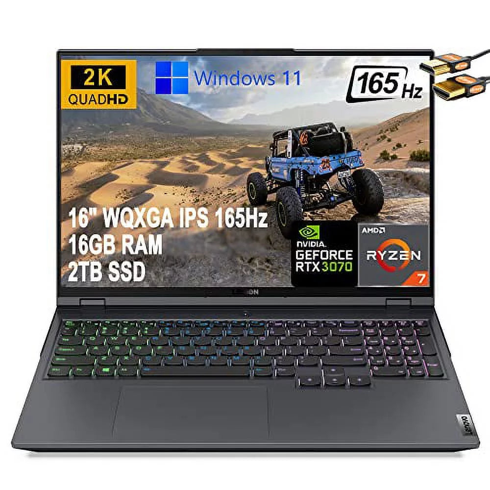 Lenovo Legion 5 Pro Gaming Laptop 16 WQXGA IPS 165Hz (500nits 100% sRGB) AMD Octa-Core Ryzen 7 5800H (Beats i7-10750H) 16GB RAM 2TB SSD GeForce RTX 3070 8GB RGB Backlit 6 Win 11 + HDMI Cable