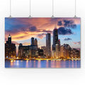 Chicago Skyline at Dusk Photography A-90303 (36x54 Giclee Gallery Print, Wall Decor Travel Poster)