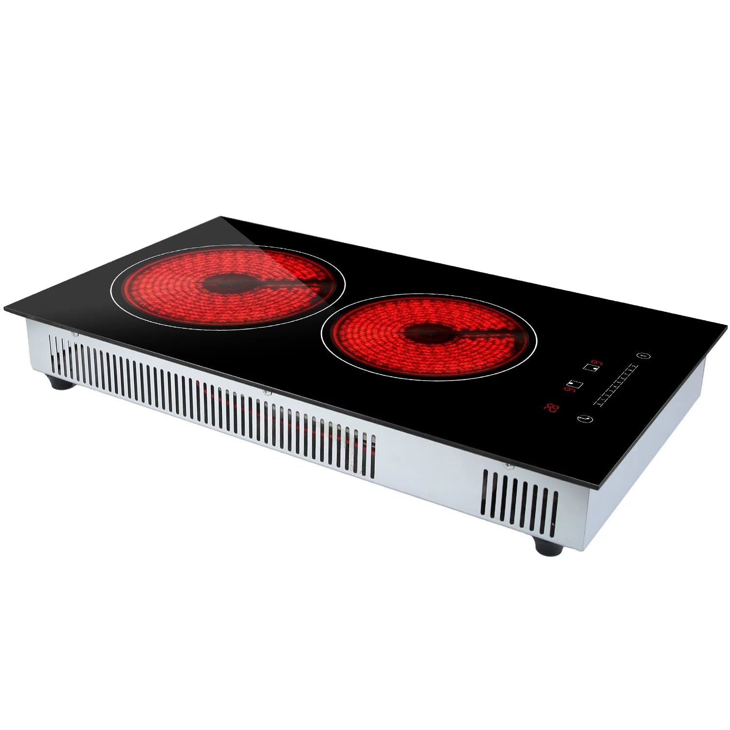 Double Induction Cooktop iMounTEK Portable 110V Digital Ceramic Dual Burner Electric Cooktop with Timer Setting 9 Firepower Levels Total 1900W Touch Sensor Control Controls Black