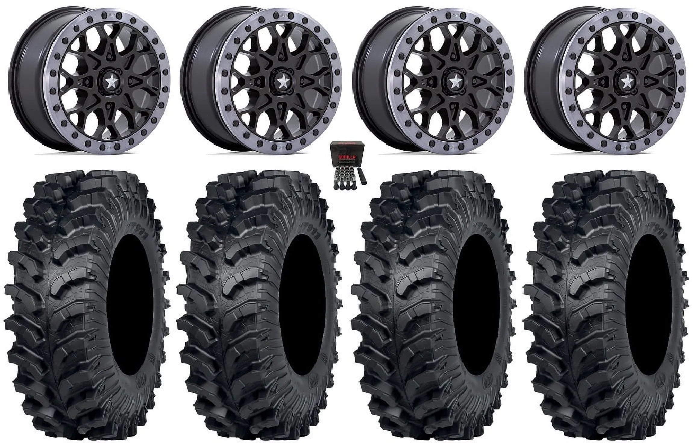 MSA Portal Beadlock 15 Wheels Black 34 MT911 Tires Kawasaki Mule Pro FXT
