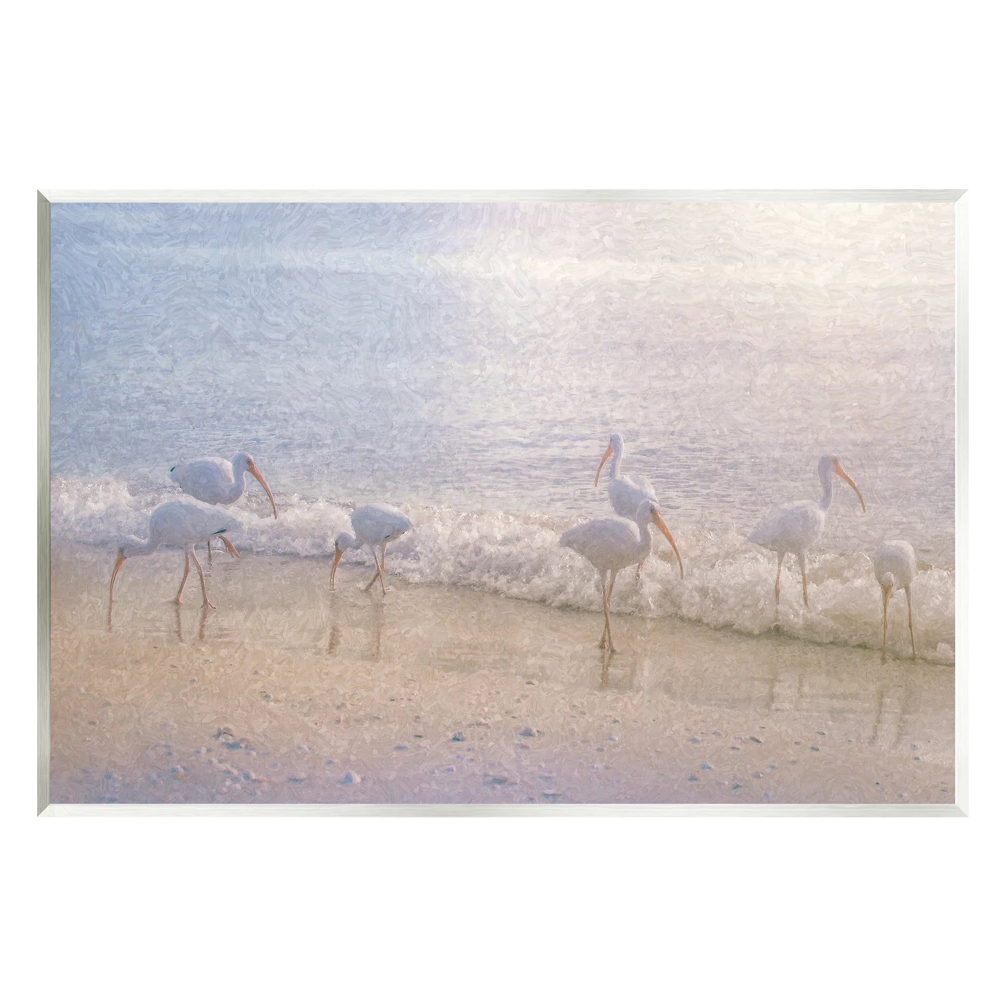 Stupell Seaside Waves Bird Flock Grazing Landscape Painting Wall Plaque Unframed Art Print Wall Art