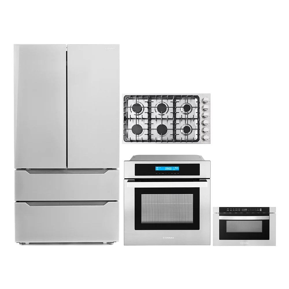 4 Piece Kitchen Package 36 Gas Cooktop 24 Single Electric Wall Oven 24 Built-In Microwave Drawer & Energy Star French Door Refrigerator