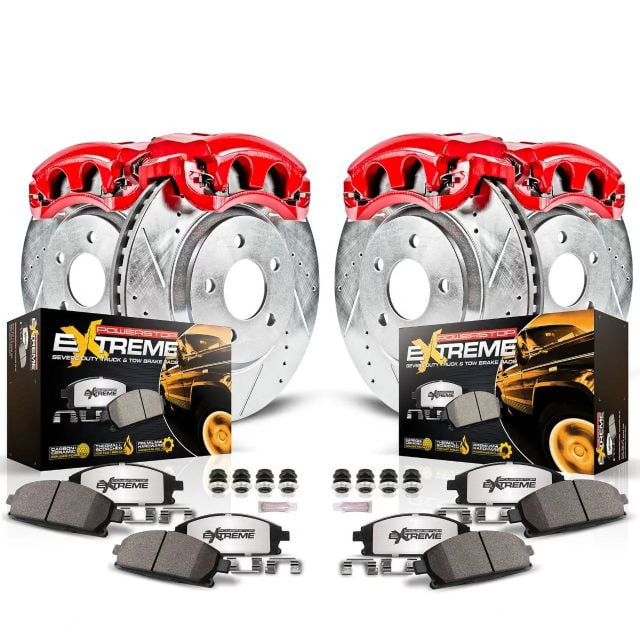 Power Stop Front and Rear Z36 Truck & Tow Brake Kit with Red Powder Coated Calipers KC2016-36