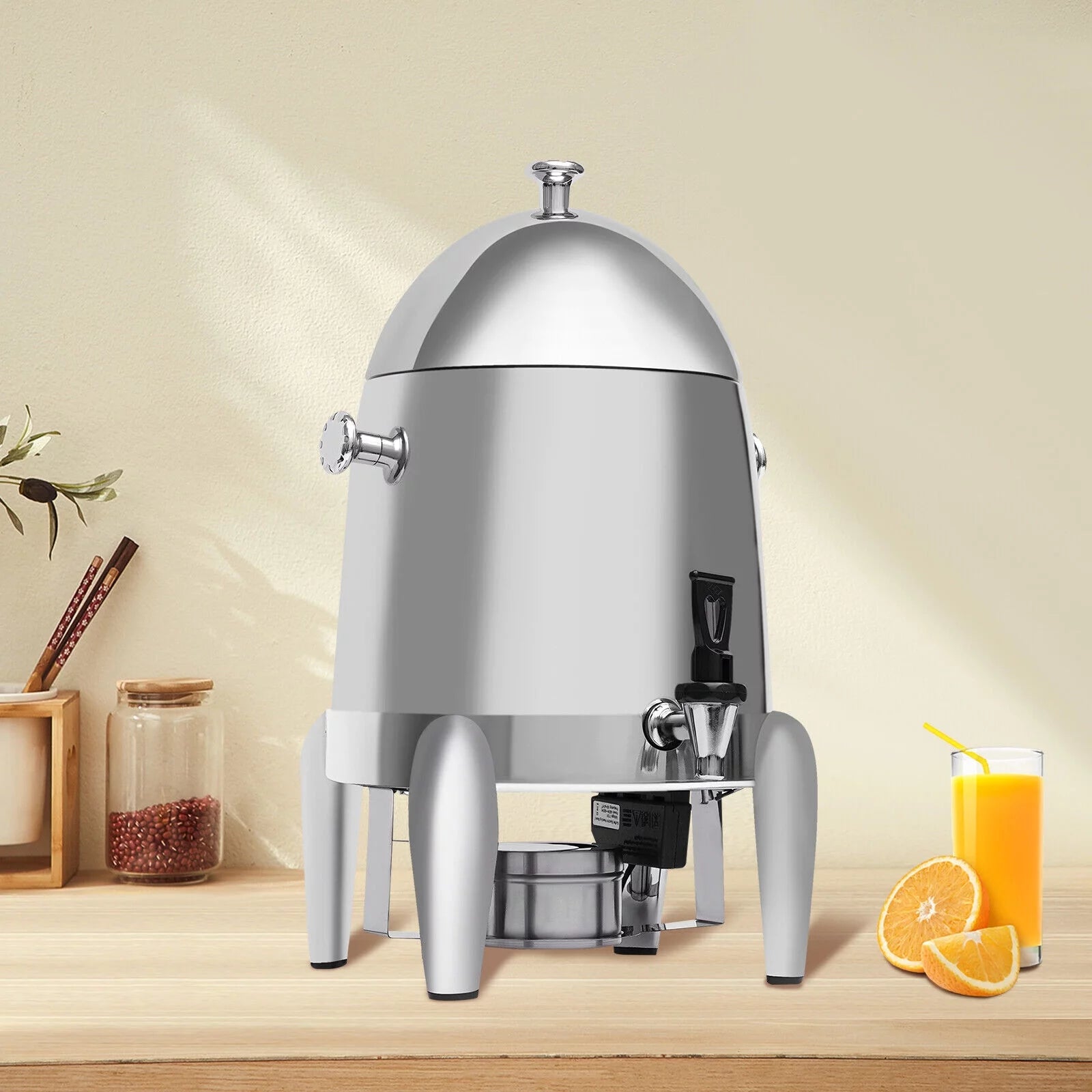 Miumaeov 3.2 Gallon Deluxe Stainless Steel Coffee Chafer Urn with Base Catering Buffet Dispenser Shiny Silver Surface Coffee Dispenser with Continuous Pouring System