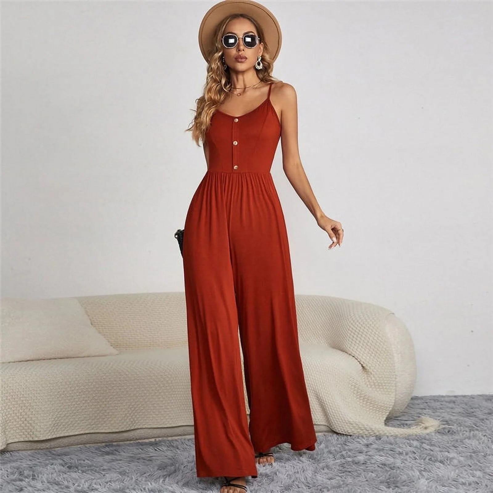 Solid Color Casual Sleeveless Loose Jumpsuit