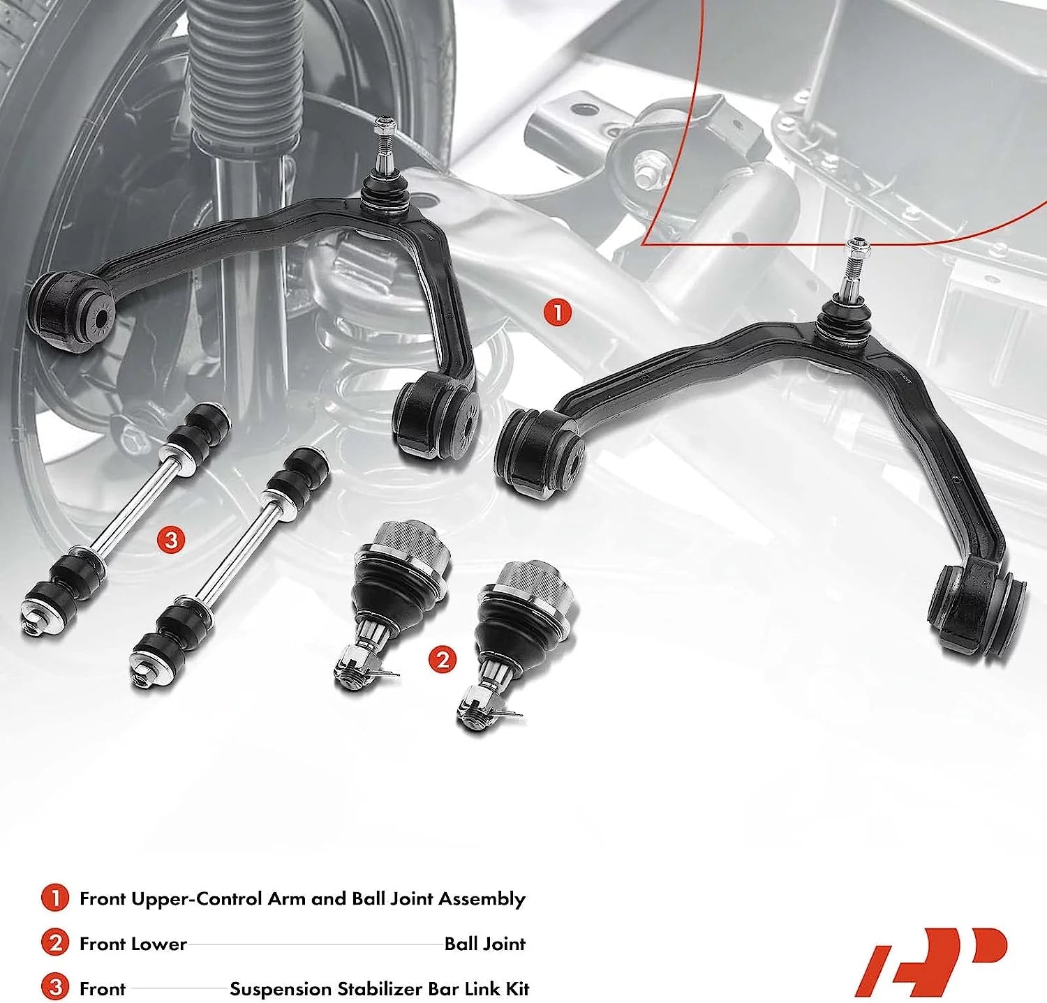A-Premium 6Pcs Front Upper Lower Control Arm and Ball Joint Assembly Sway Bar Link Compatible with Chevrolet Silverado 1500 Tahoe Suburban Avalanche GMC Sierra 1500 Yukon XL 1500 Cadillac Escalade