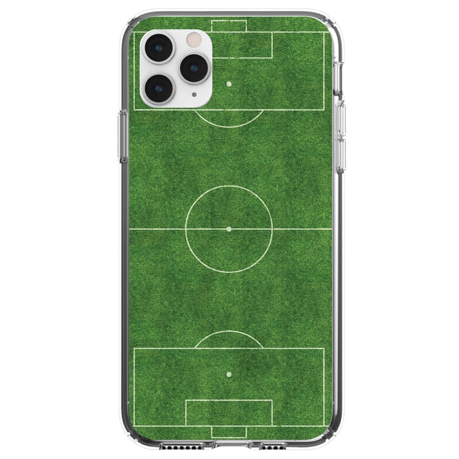 DistinctInk Clear Shockproof Hybrid Case for iPhone 13 PRO (6.1 Screen) - TPU Bumper, Acrylic Back, Tempered Glass Screen Protector - Soccer Field Layout