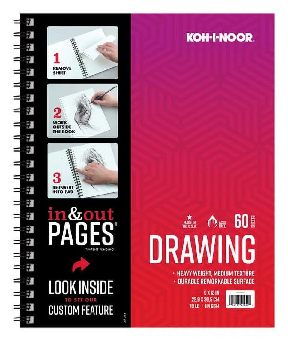 KOHINOOR DRAWING PAD SIDE WIRE  70LB 60SH 9X12