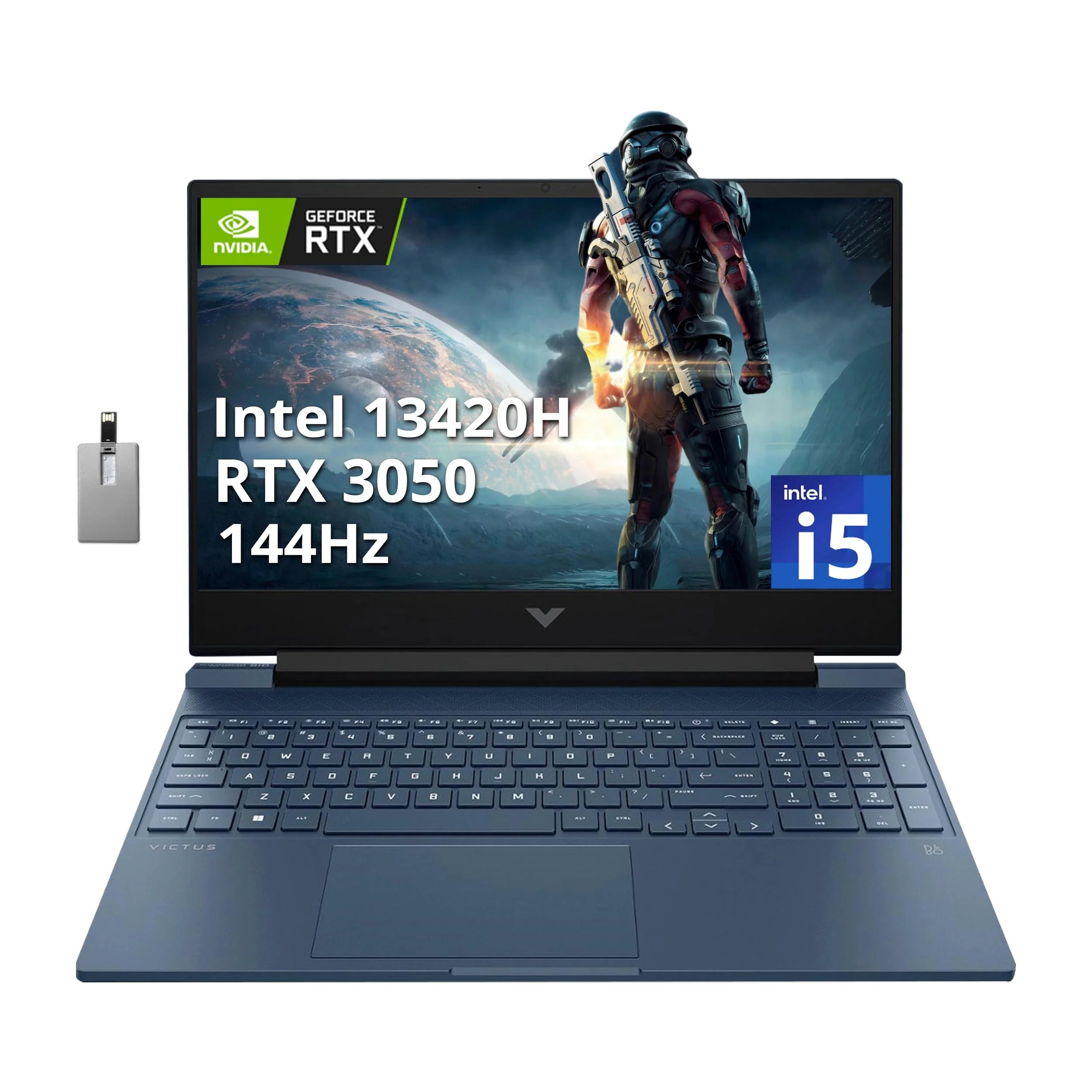 HP Victus 15.6 FHD 144Hz Gaming Laptop, Intel Core i5-13420H, 16GB RAM, 1TB PCIe SSD, NVIDIA GeForce GTX 3050 Graphics 6GB, Backlit Keyboard, Webcam, WiFi 6, Windows 11, Blue, 32GB Hotface USB Card