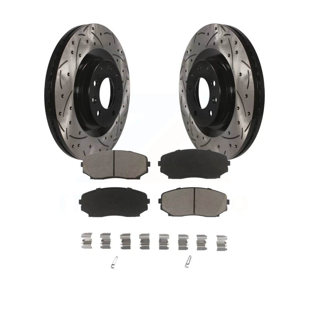 Transit Auto - Front Coated Drilled Slotted Disc Brake Rotors And Ceramic Pads Kit For Ford Edge Lincoln MKX Mazda CX-9 KDC-100016