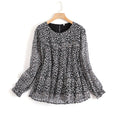 Simple Floral Print Ruffle Loose Long Sleeve Shirt