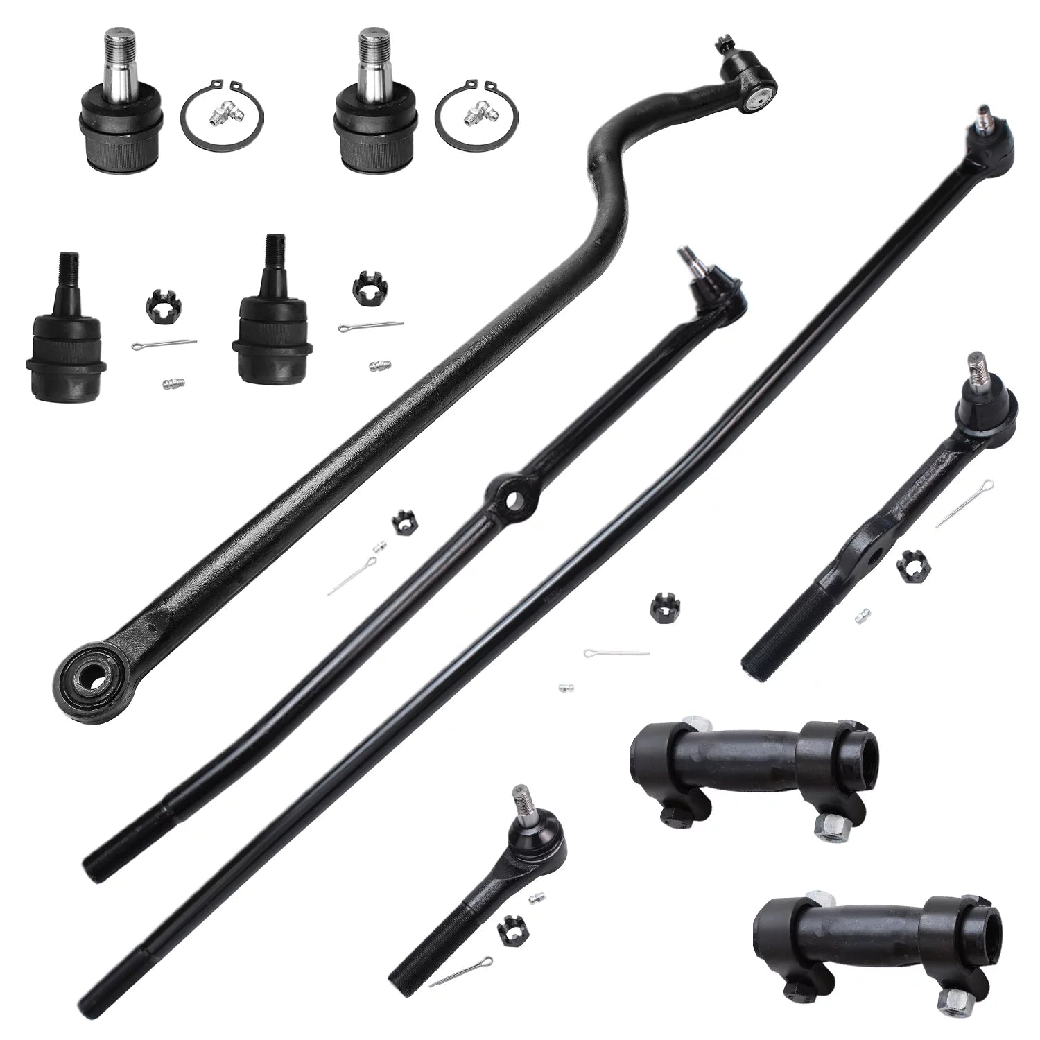 Detroit Axle - 4WD Front 11pc Suspension Kit for 94-97 Dodge Ram 2500, Upper Lower Ball Joints Tie Rods Track Bar Adjustment Sleeves 1994 1995 1996 1997 Replacement
