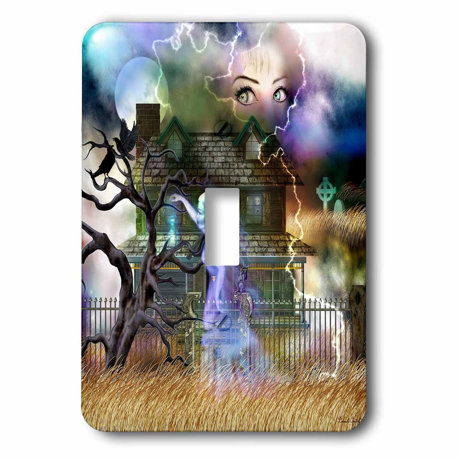 3dRose A spooky collage of an old haunted house, ghost, graveyard, black cat and more - Single Toggle Switch (lsp_11653_1)