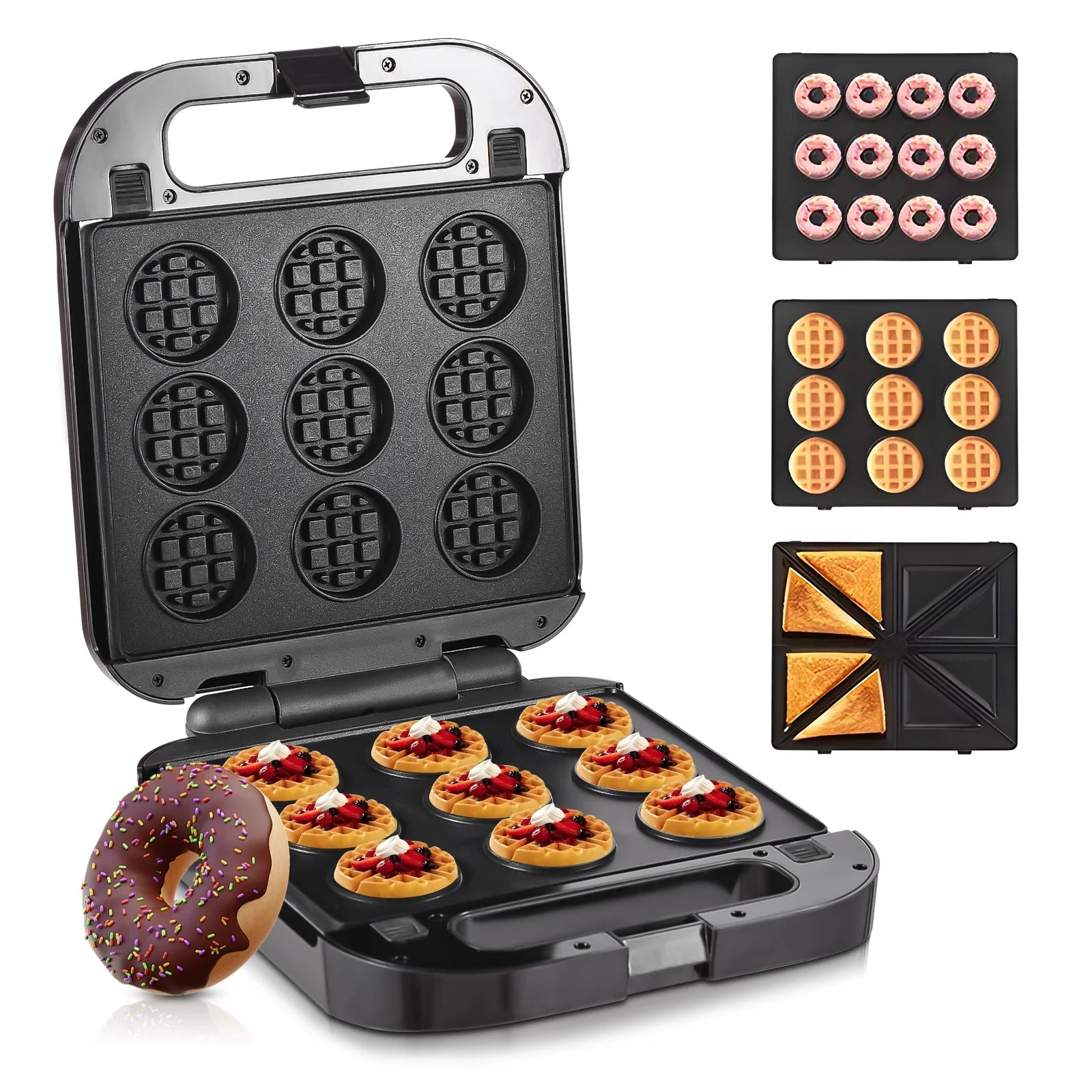 OWSOO Electric toaster,Maker 3 Nonstick 3 Nonstick Plates 3-in-1 Press Iron 1400W 3-in-1 Press Iron Set Dessert Set Dessert Toaster Donut Maker 3 waffle maker Press Iron Set maker donut donut toaster